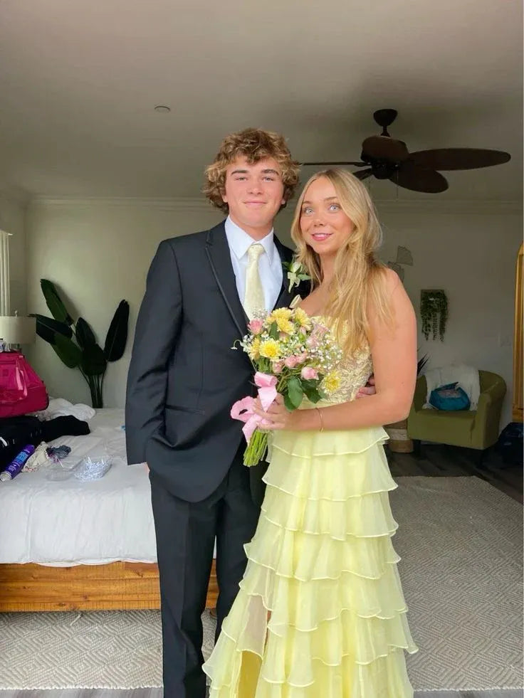 Playful Ballgown Sweetheart Sleeveless Ruffled Chiffon Yellow Floor-Length Evening Dress for Women