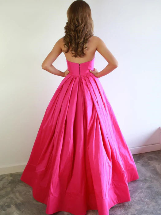 Playful Strapless Sleeveless Bow Hot Pink Floor-Length Prom Dress