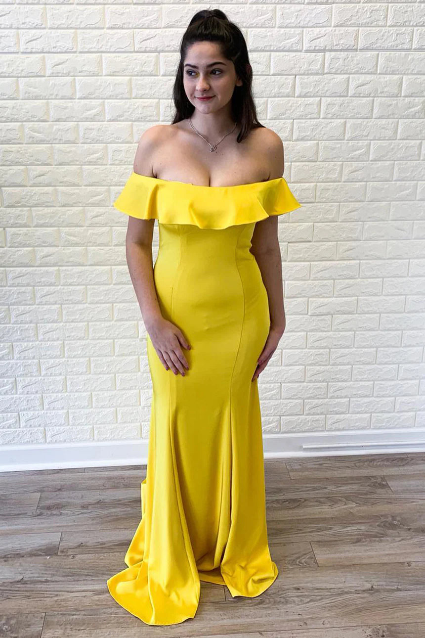 Plus Size Off Shoulder Mermaid Long Yellow Prom Dress/Formal Women's Dresses