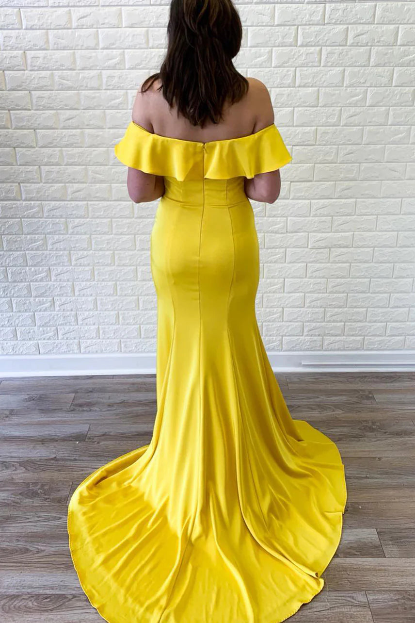 Plus Size Off Shoulder Mermaid Long Yellow Prom Dress/Formal Women's Dresses