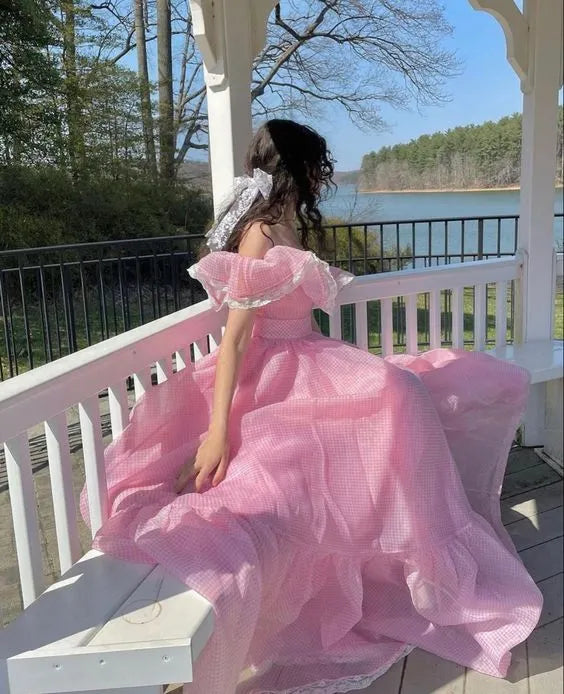 Pretty A-line Off the Shoulder Sleeveless Chiffon Ruffles Floor-Length Prom Dress