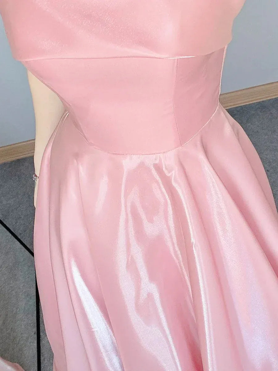 Pretty A Line Strapless Sleeveless Lace Up Floor-Length Party Dress