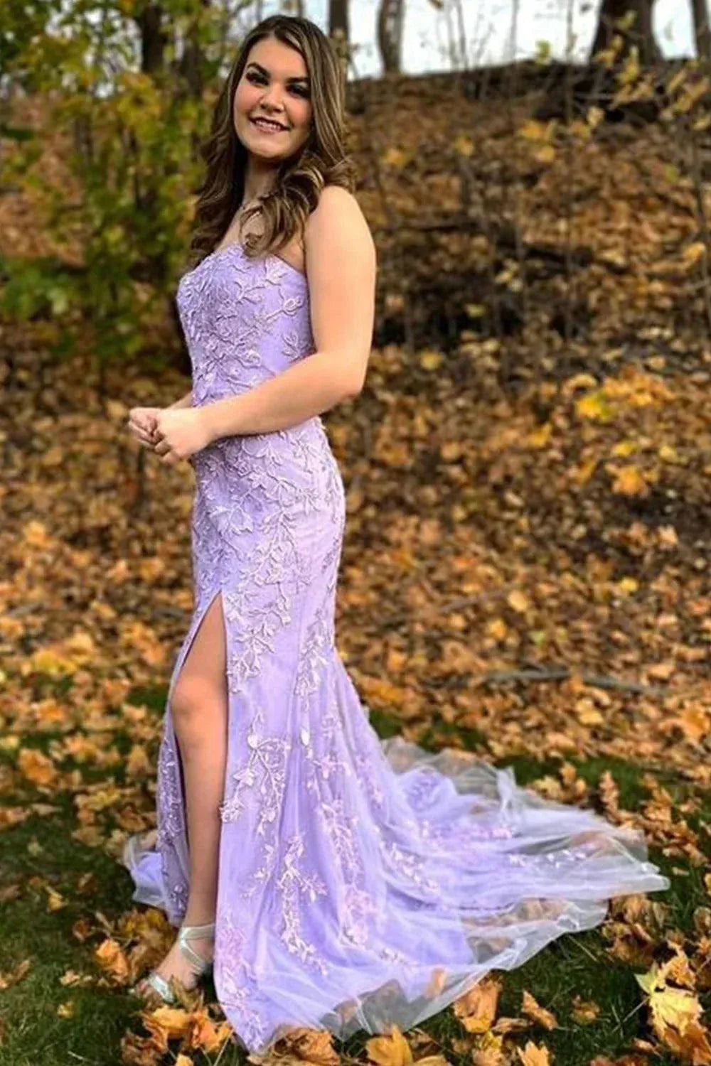 Pretty Mermaid Strapless Sleeveless Split Tulle Sweep/Brush Train Prom Dress