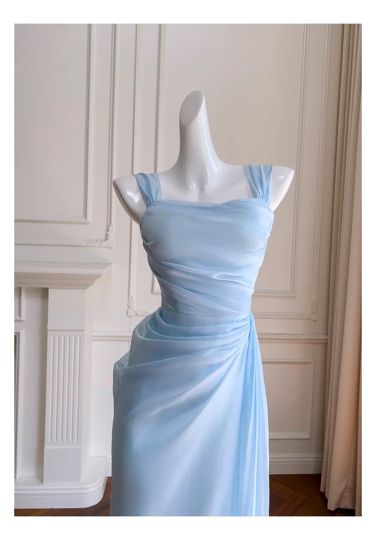 Pretty Sheath Square Neck Sleeveless Pleated Tulle Floor-Length Prom Dress