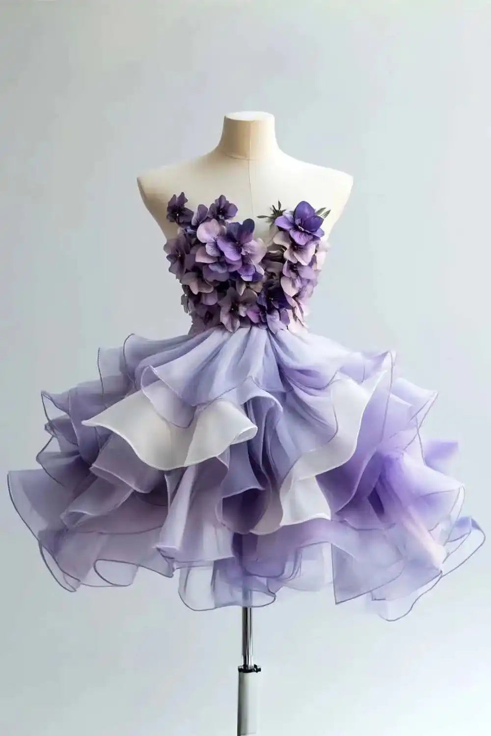 Purple Flowers Homecoming Dress with Ruffle Skirt