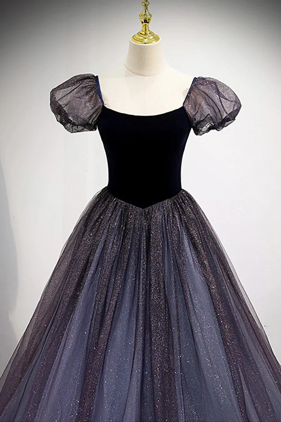 Purple Velvet Tulle Long Prom Dresses A-Line Evening Dresses