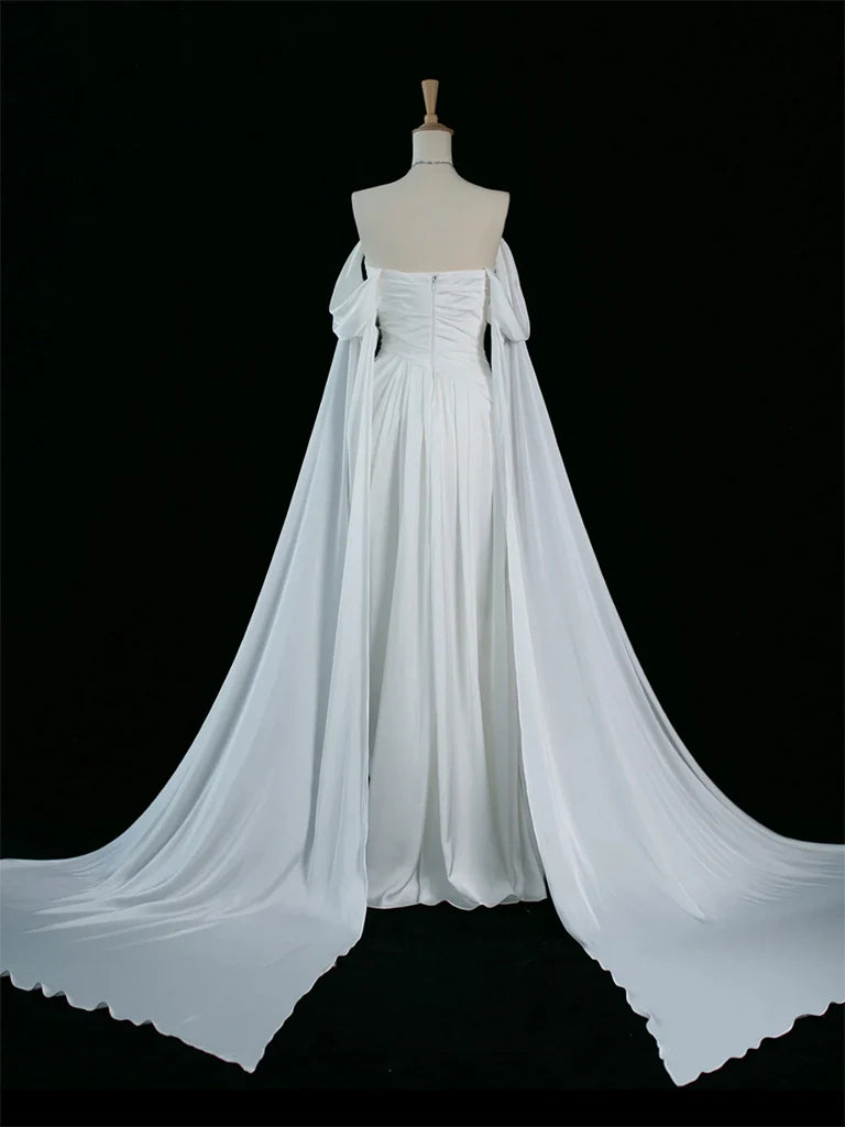 Quyihu Dress A-Line Off Shoulder Satin White Long Prom Dress White Long Formal Dress