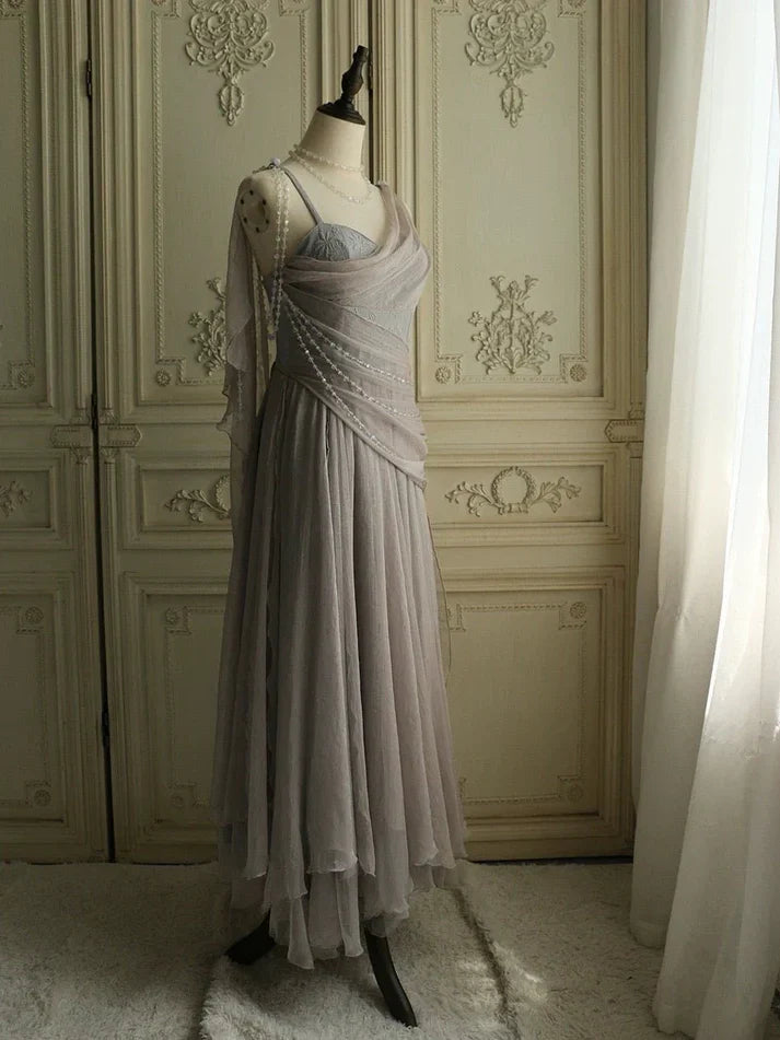 Quyihu Dress A-line Lovely Pink Chiffon Prom Dress Princess Spaghetti Straps Evening Dress
