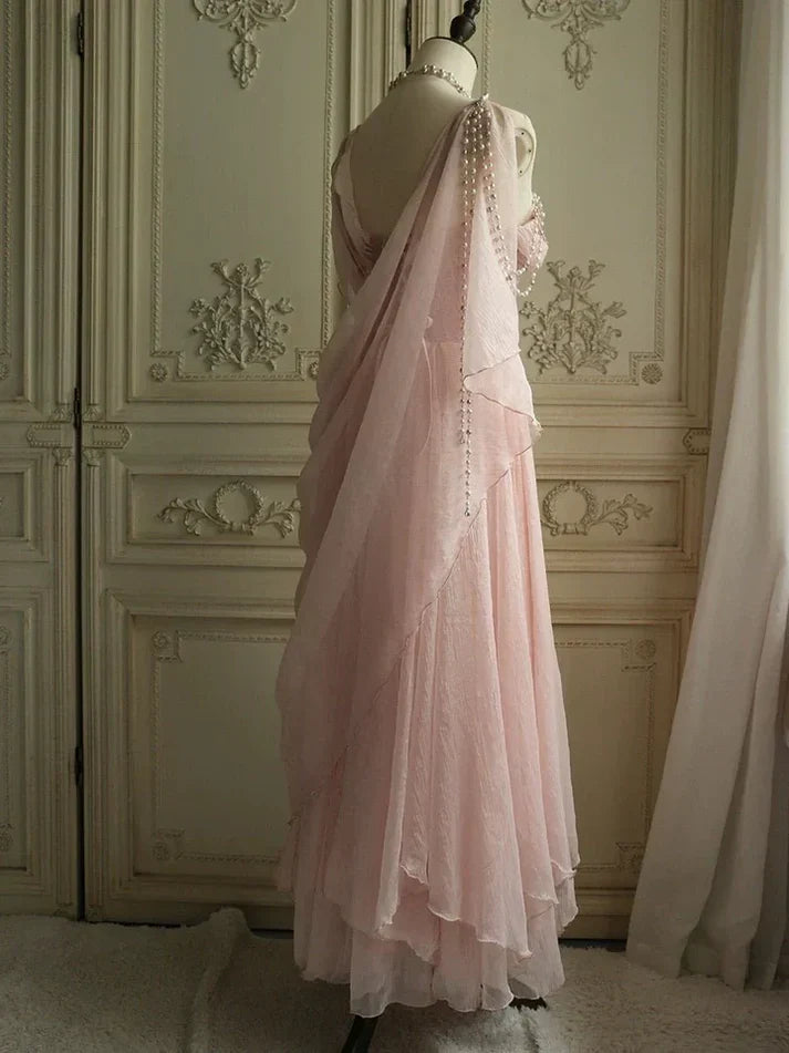 Quyihu Dress A-line Lovely Pink Chiffon Prom Dress Princess Spaghetti Straps Evening Dress