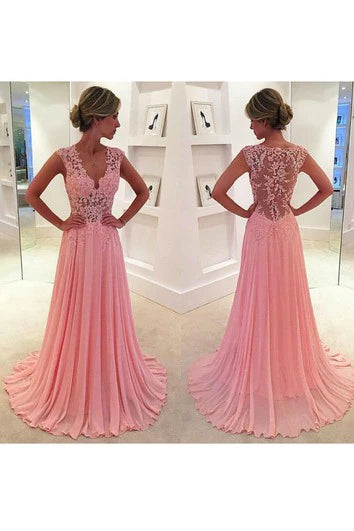 Quyihu Dress Beautiful Pink Sleeveless Lace Appliques Prom Dresses Long Chiffon Mermaid A-line Evening Dress