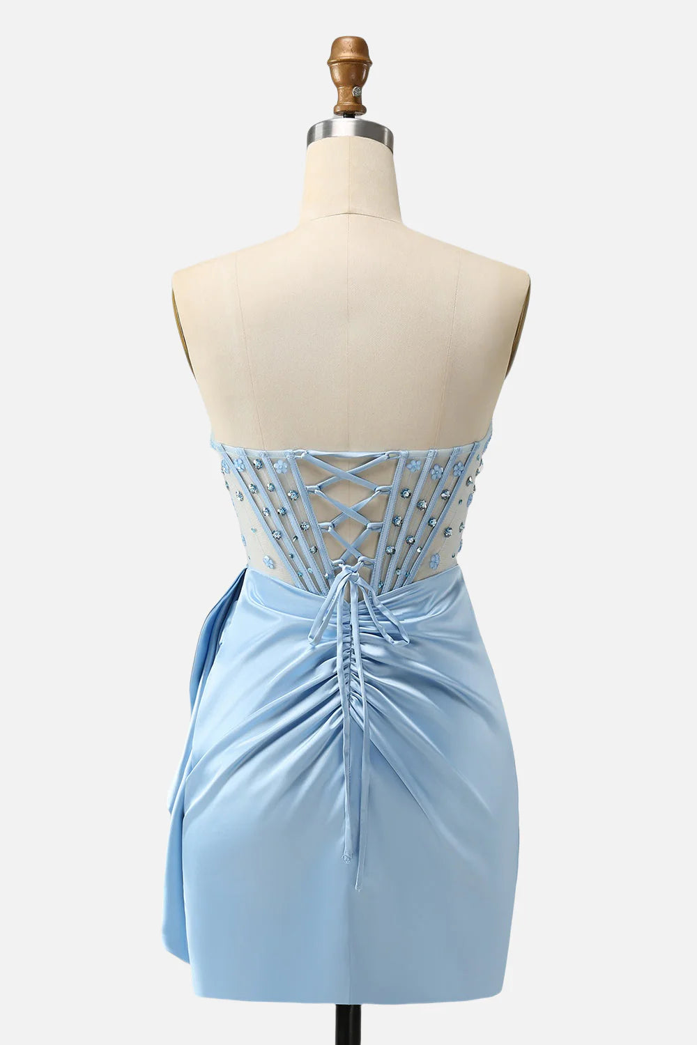 Quyihu Dress Blue Beaded Ruched Bodycon Short Dress with Shawl Homecoming Dress