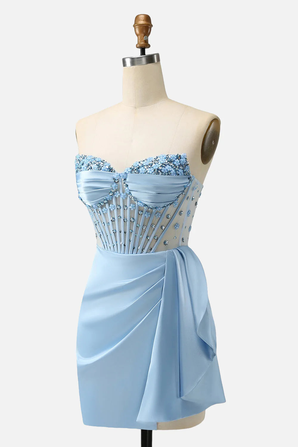 Quyihu Dress Blue Beaded Ruched Bodycon Short Dress with Shawl Homecoming Dress