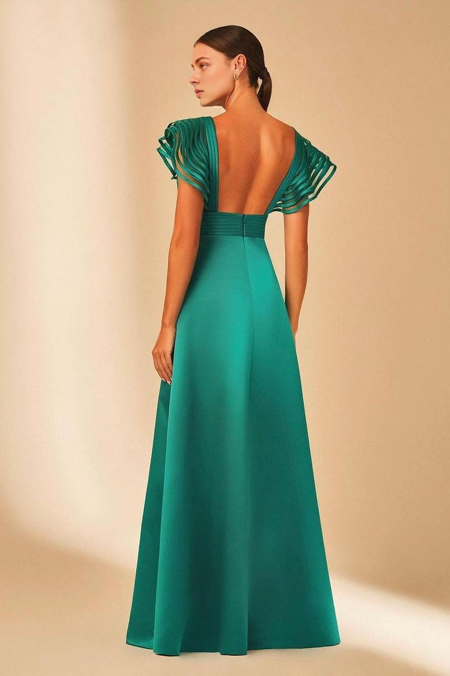 Quyihu Dress Charming Satin Sleeveless V Neck Maxi Dress Prom Dress with Split Evening Dress
