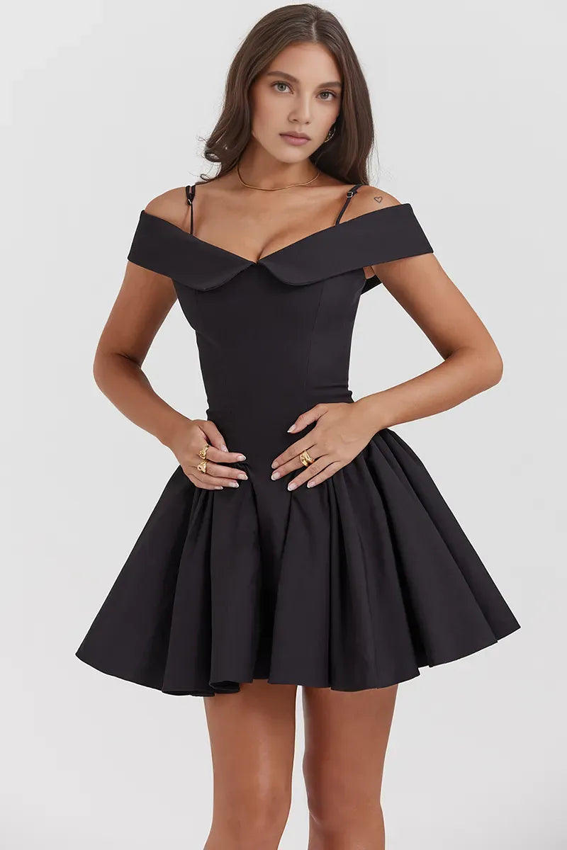 Quyihu Dress Cold Shoulder Corset A-Line Pleated Hem Cocktail Party Slip Mini Dresses Black Homecoming Dress