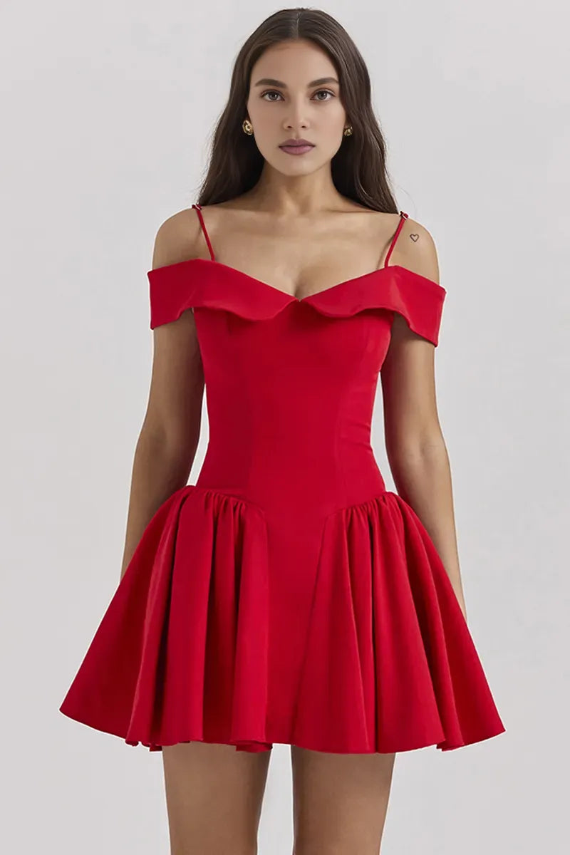 Quyihu Dress Cold Shoulder Corset A-Line Pleated Hem Cocktail Party Slip Mini Dresses Black Homecoming Dress