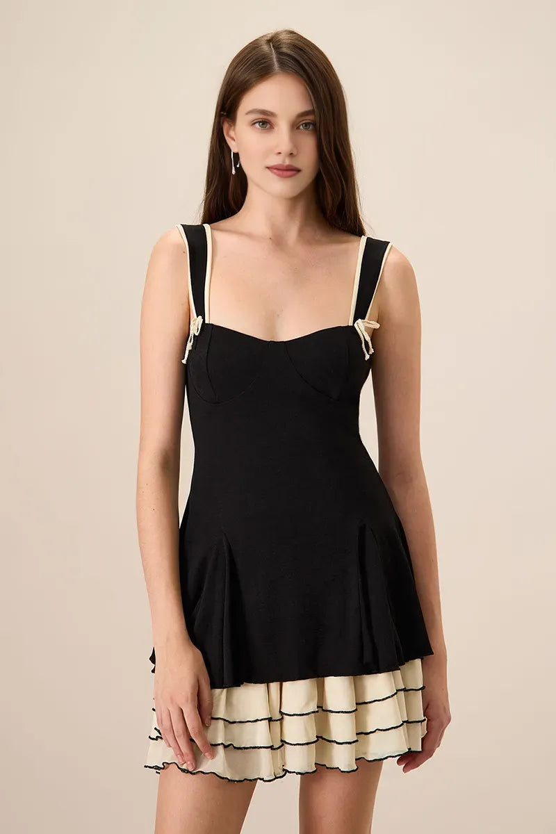 Quyihu Dress Colorblock A-Line Wide Straps Mini Dresses Sleeveless Black Homecoming Dress