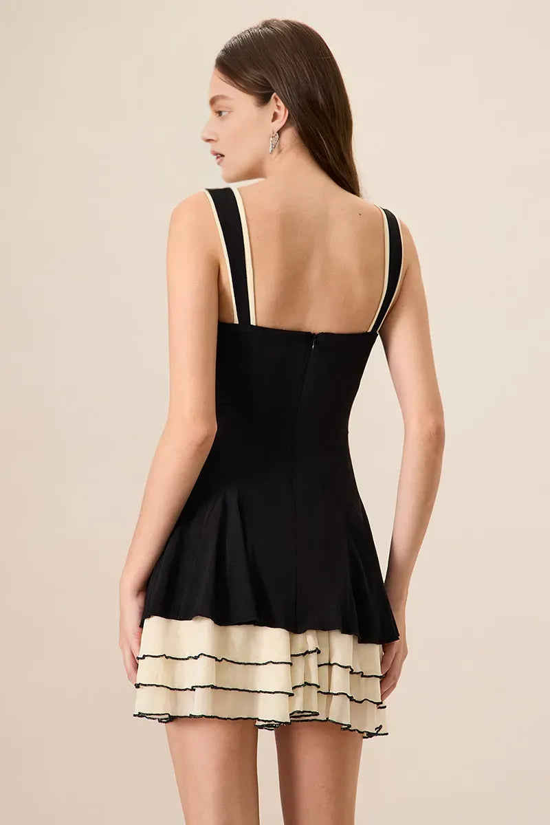 Quyihu Dress Colorblock A-Line Wide Straps Mini Dresses Sleeveless Black Homecoming Dress