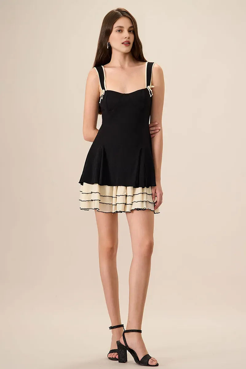 Quyihu Dress Colorblock A-Line Wide Straps Mini Dresses Sleeveless Black Homecoming Dress