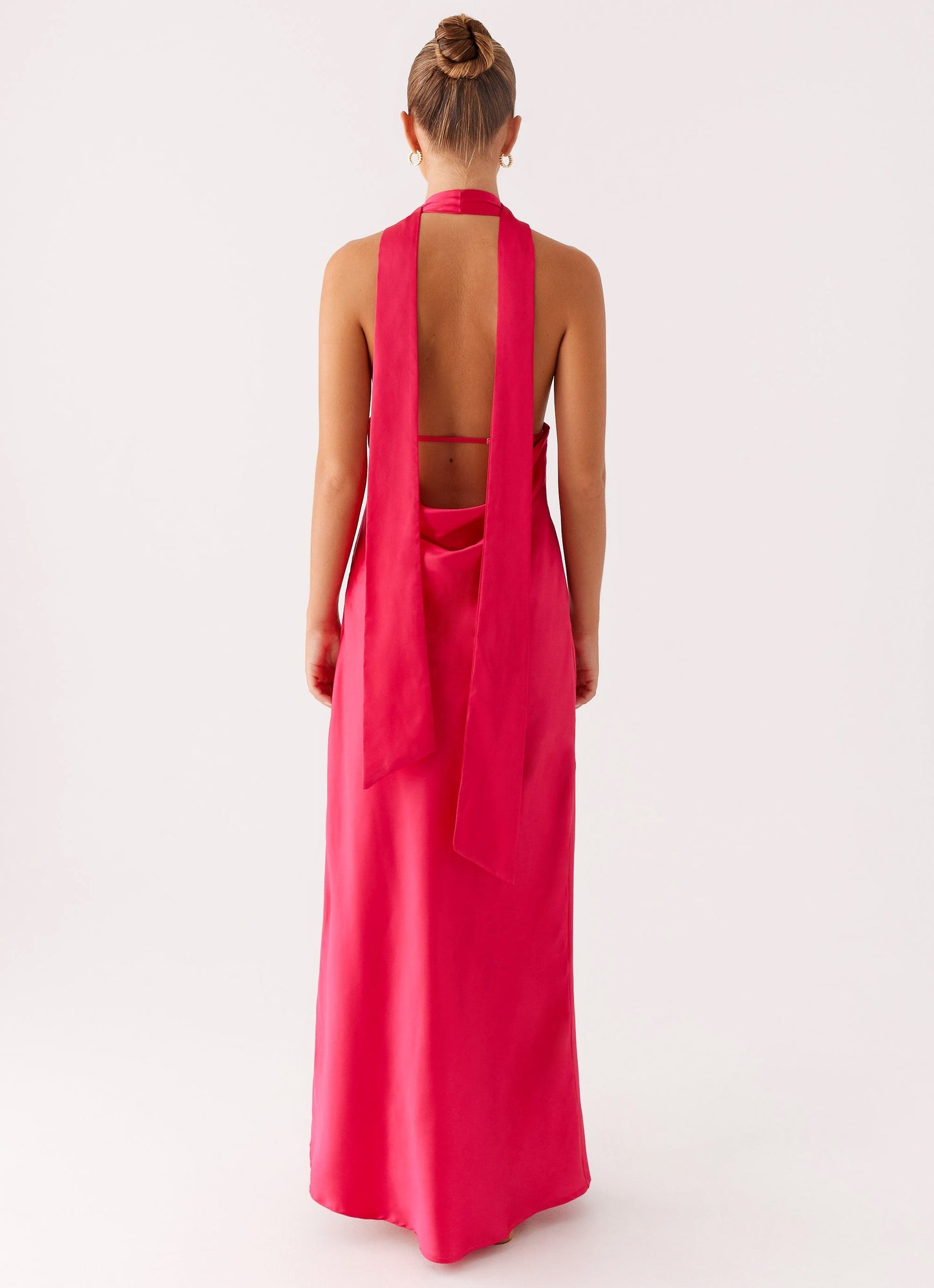 Quyihu Dress Deep V Neck Maxi Dress Sleeveless Fuchsia Chic Backless Prom Dress With Scarf