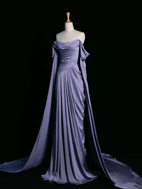 Quyihu Dress Elegant A-line Purple Satin Prom Dress Draped Bodice Formal Party Dress