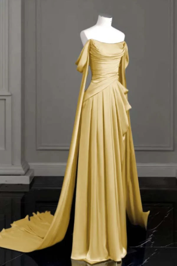 Quyihu Dress Elegant A-line Purple Satin Prom Dress Draped Bodice Formal Party Dress