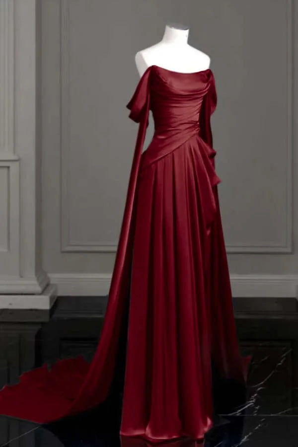 Quyihu Dress Elegant A-line Purple Satin Prom Dress Draped Bodice Formal Party Dress