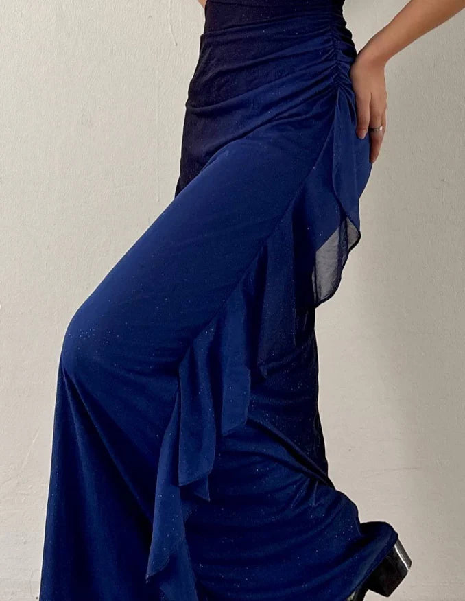 Quyihu Dress Elegant Sheath One Shoulder Navy Blue Ombre Chiffon Long Prom Dress Evening Dress Party Dress