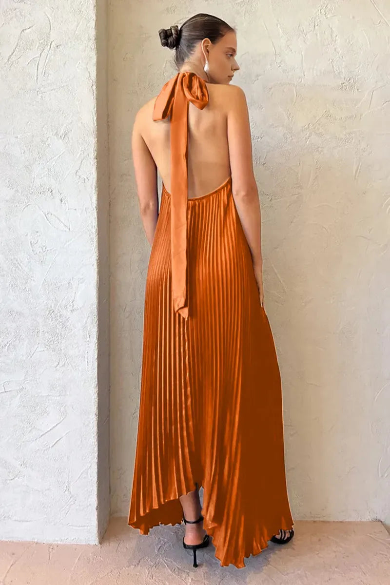 Quyihu Dress Halter Tied Up Cutout Neck Pleated Backless Asymmetric Hem Wedding Guest Maxi Dresses Royal Blue Prom Dress