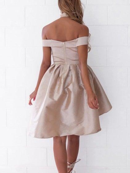 Quyihu Dress High Low Off-the-Shoulder Pleated Satin Homecoming Dress