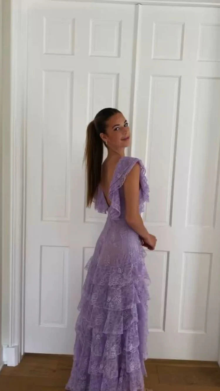 Quyihu Dress Purple Lace Long Prom Dress Backless Evening Dress Stunning Maxi Dress For Women