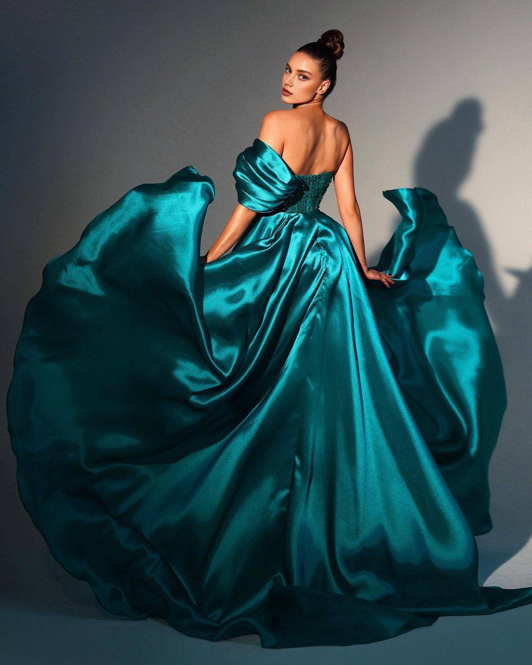 Quyihu Dress Shinning Glamorous One Shoulder Beading Jade Split Prom Dress Sweep/Brush Train Evening Dress