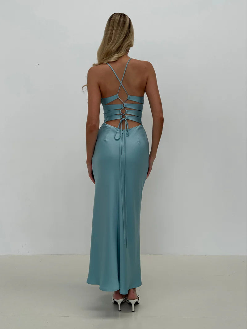 Quyihu Dress Spaghetti Strap Bridesmaid Dresses Mermaid Satin Prom Dresses Long Bodycon Formal Evening Gowns