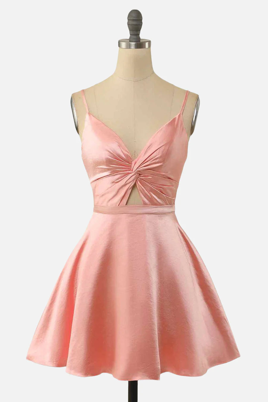 Quyihu Dress Spaghetti Straps A-line Blush V Neck Twist Short Homecoming Dress