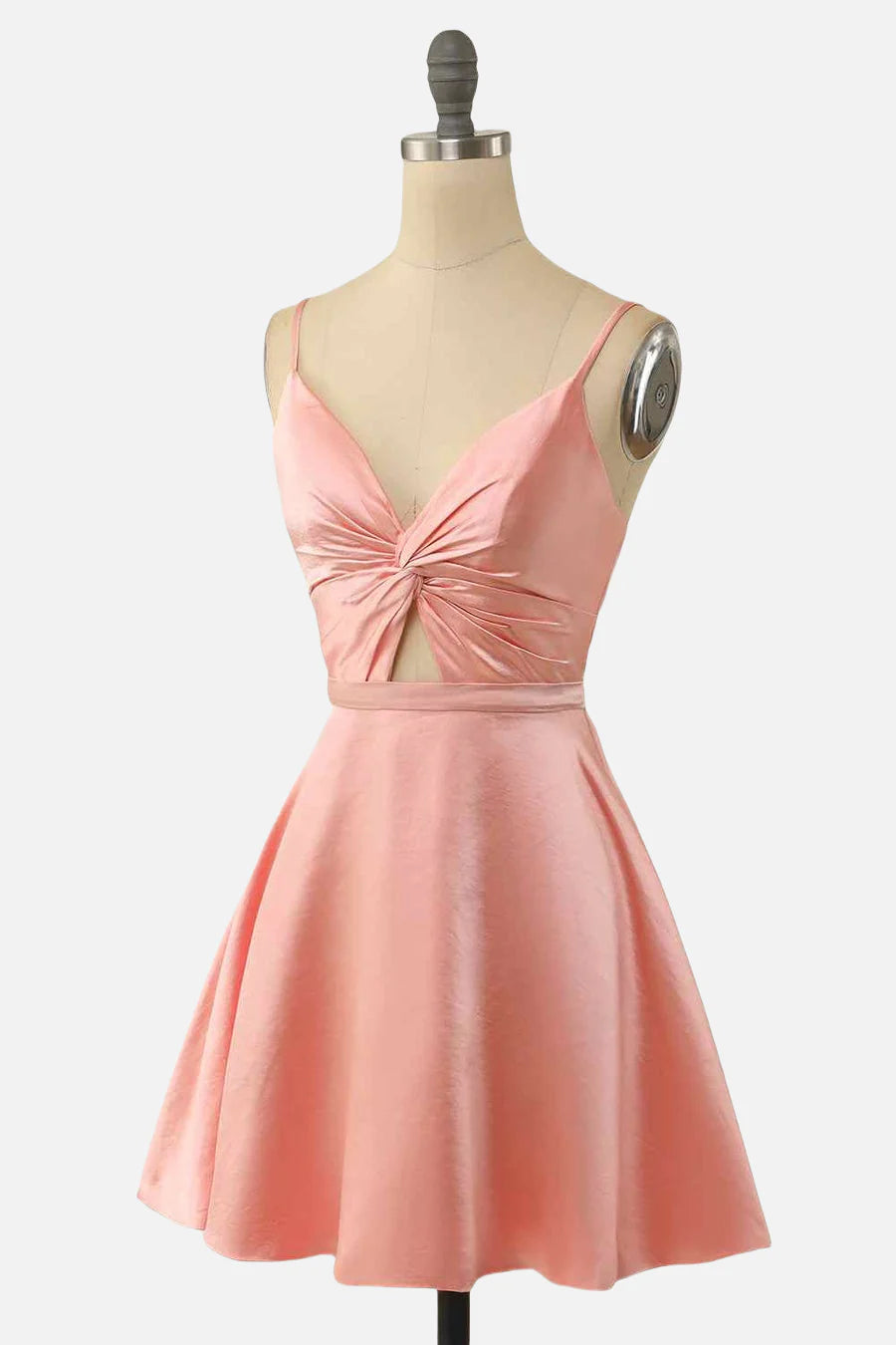 Quyihu Dress Spaghetti Straps A-line Blush V Neck Twist Short Homecoming Dress