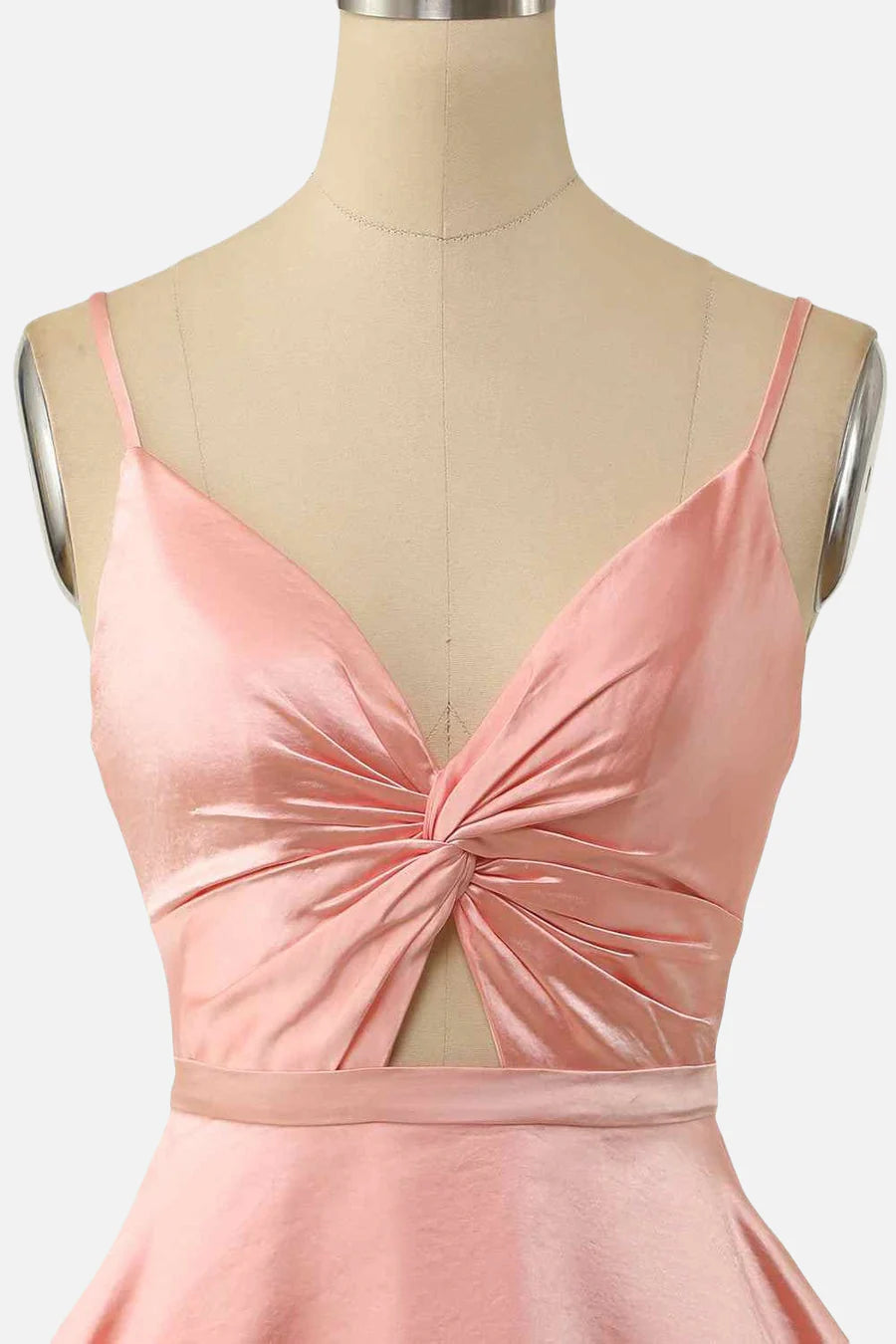 Quyihu Dress Spaghetti Straps A-line Blush V Neck Twist Short Homecoming Dress