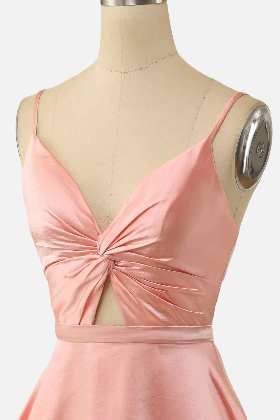 Quyihu Dress Spaghetti Straps A-line Blush V Neck Twist Short Homecoming Dress