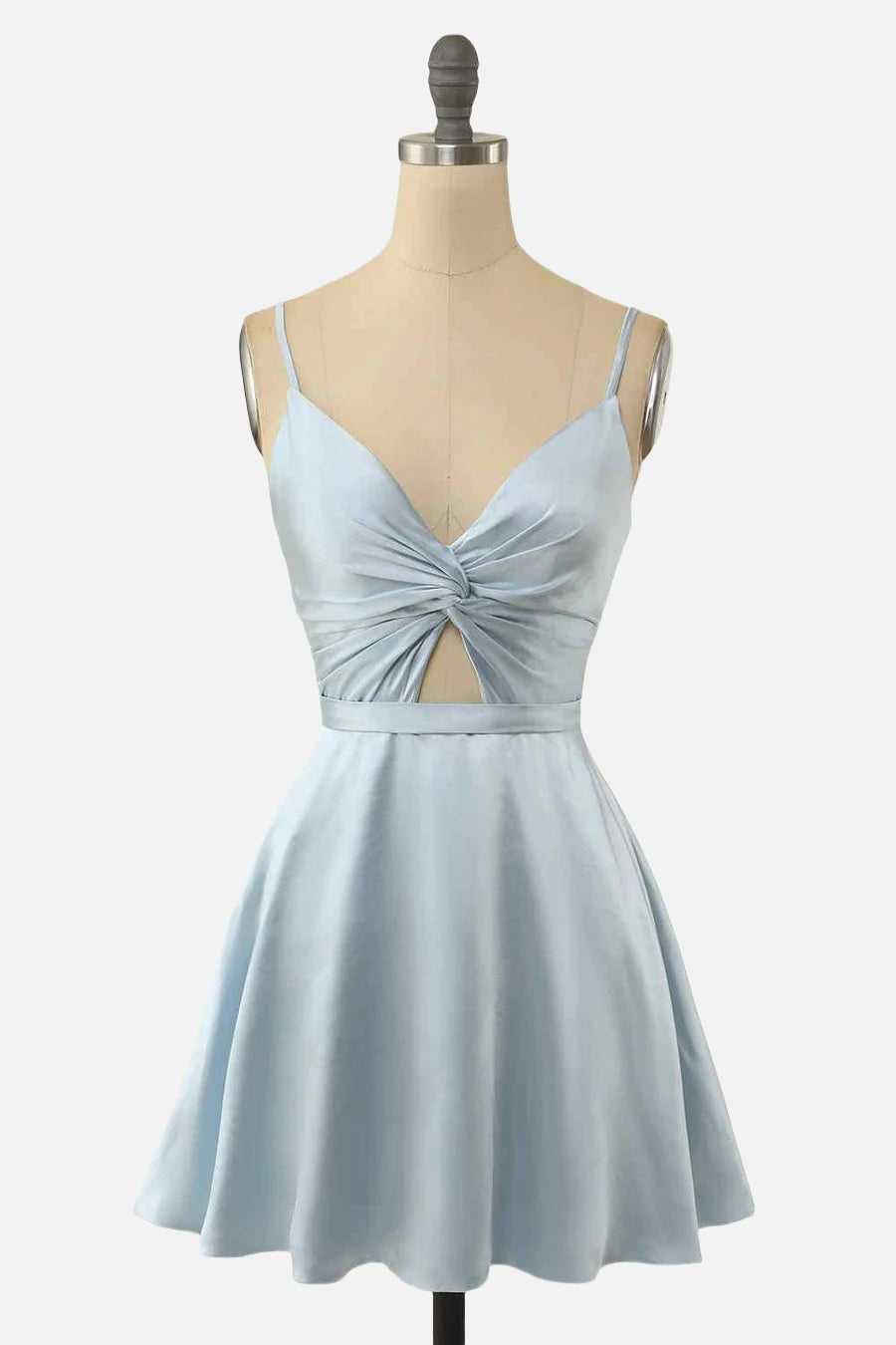 Quyihu Dress Spaghetti Straps A-line Blush V Neck Twist Short Homecoming Dress