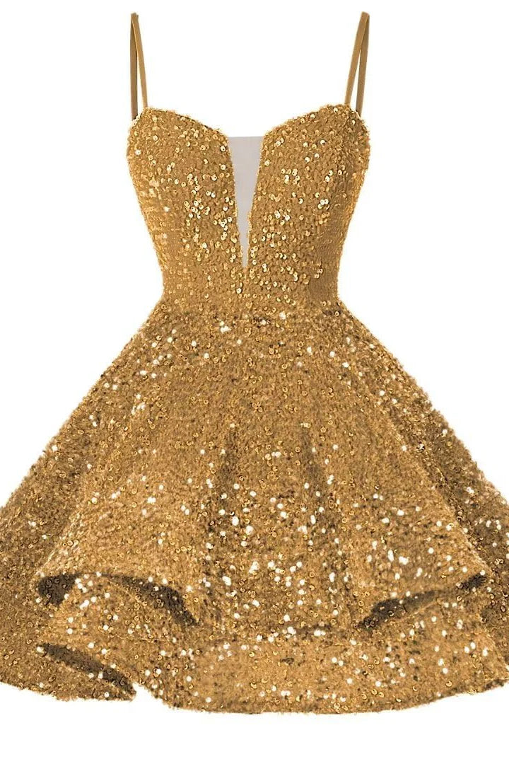 Quyihu Dress Spaghetti Straps Blue Tiered Sequin Short Homecoming Dress