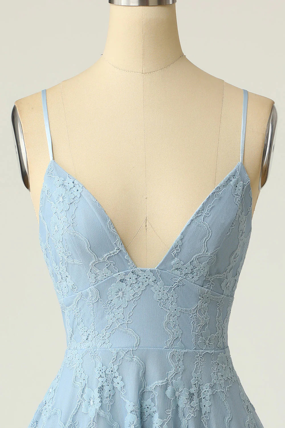 Quyihu Dress Spaghetti Straps Light Blue Lace A-line Homecoming Dress