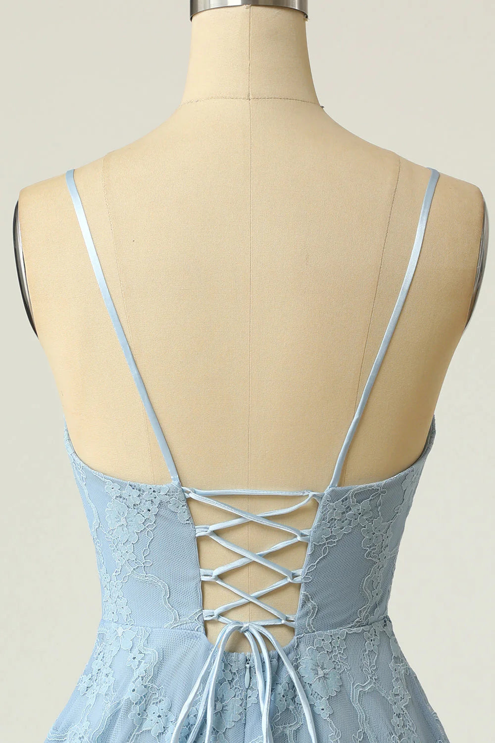 Quyihu Dress Spaghetti Straps Light Blue Lace A-line Homecoming Dress
