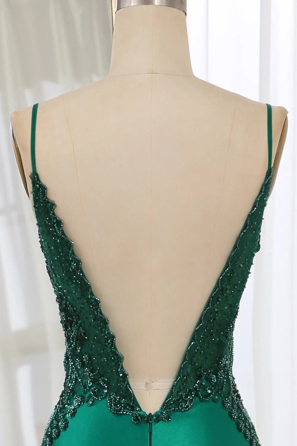 Quyihu Dress Spaghetti Straps V Neck Elegant Sleeveless Mermaid Satin With Appliques Prom Dress
