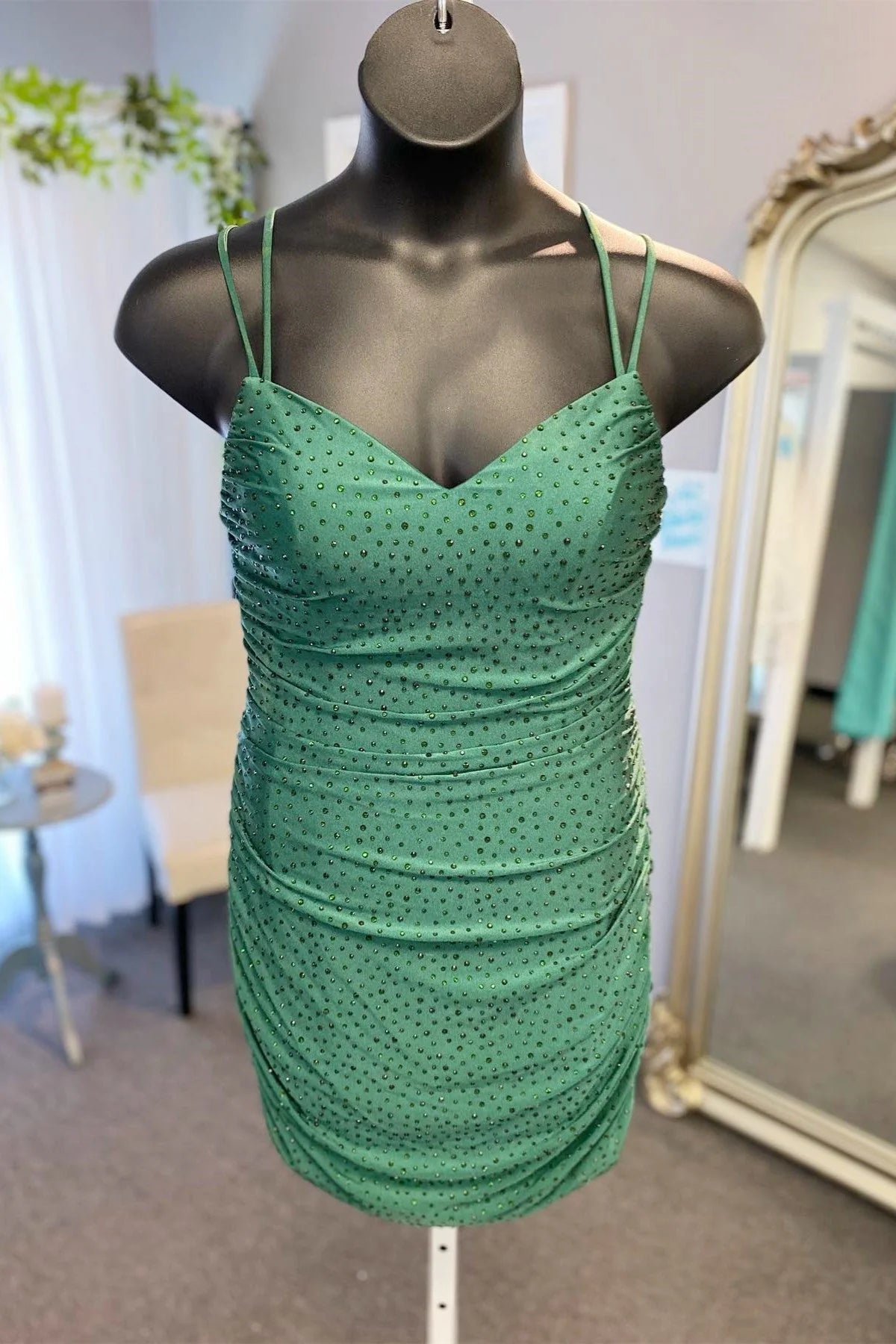 Quyihu Dress Spaghetti Straps Navy Blue Beaded Bodycon Short Dress Homecoming Dress