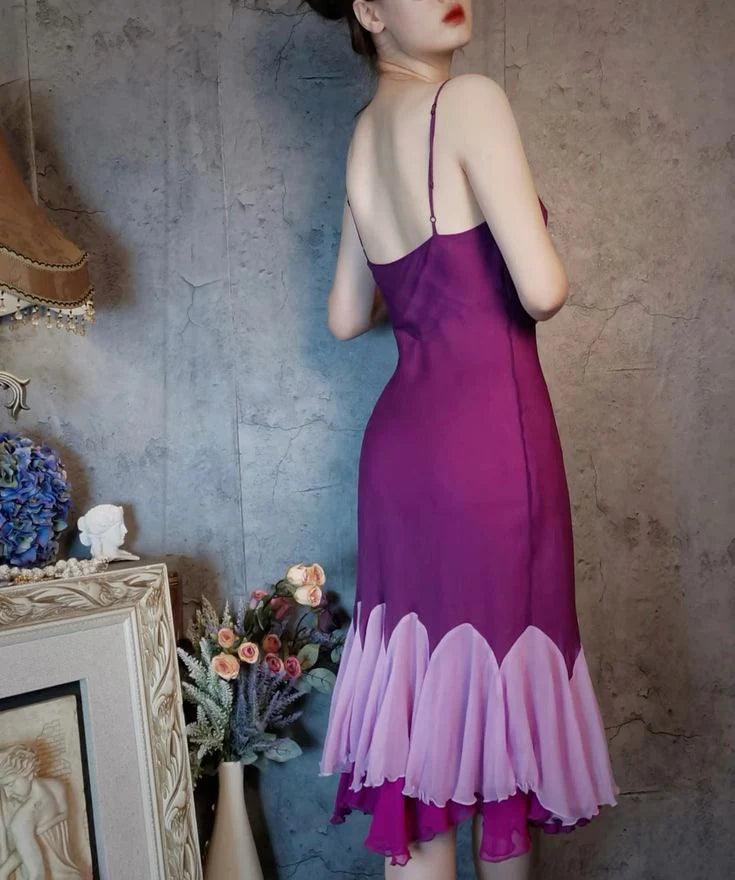 Quyihu Dress Vintage Mermaid Spaghetti Strap Purple Chiffon Short Homecoming Dress Sleeveless Prom Dress