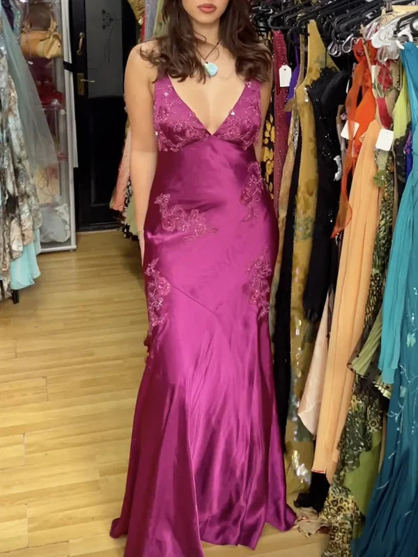 Quyihu Dress Vintage Mermaid Spaghetti Straps Backless Long Prom Dress Evening Dress Formal Dress