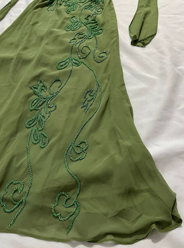 Quyihu Dress Vintage Sheath Halter Green Beaded Chiffon Open Back Evening Dress Sleeveless Prom Dress