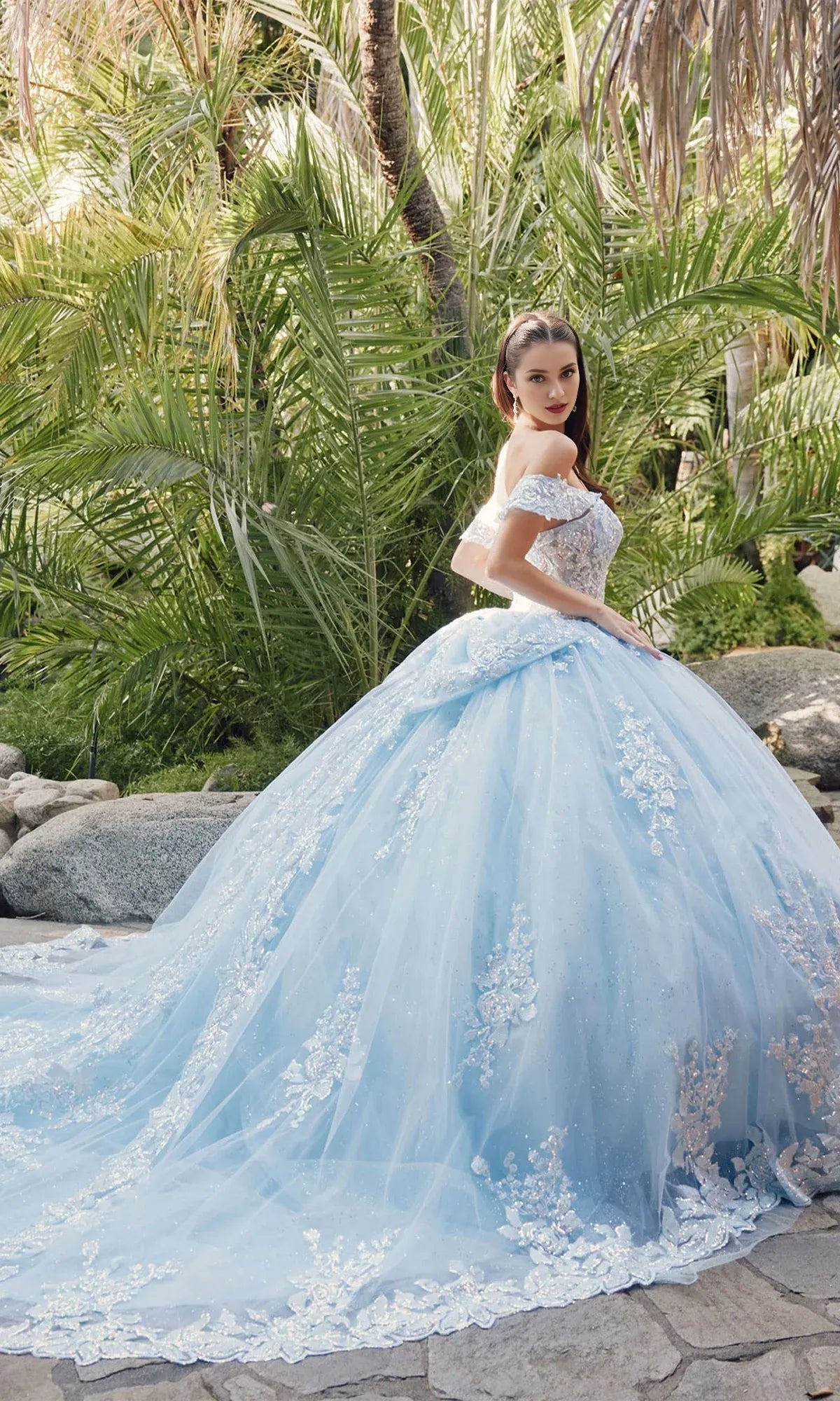 Quyihu Quinceanera Dress Long Pastel Tulle A-line Ball Gown With Off The Shoulder Straps And Sequin Details Formal Wear Dresses