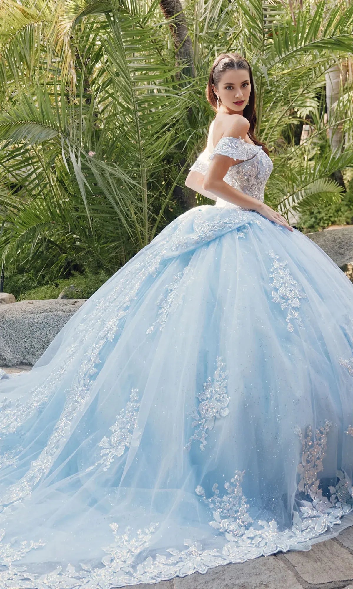 Quyihu Quinceanera Dress Long Pastel Tulle A-line Ball Gown With Off The Shoulder Straps And Sequin Details Formal Wear Dresses