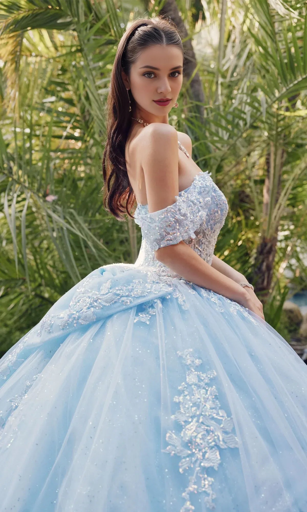 Quyihu Quinceanera Dress Long Pastel Tulle A-line Ball Gown With Off The Shoulder Straps And Sequin Details Formal Wear Dresses