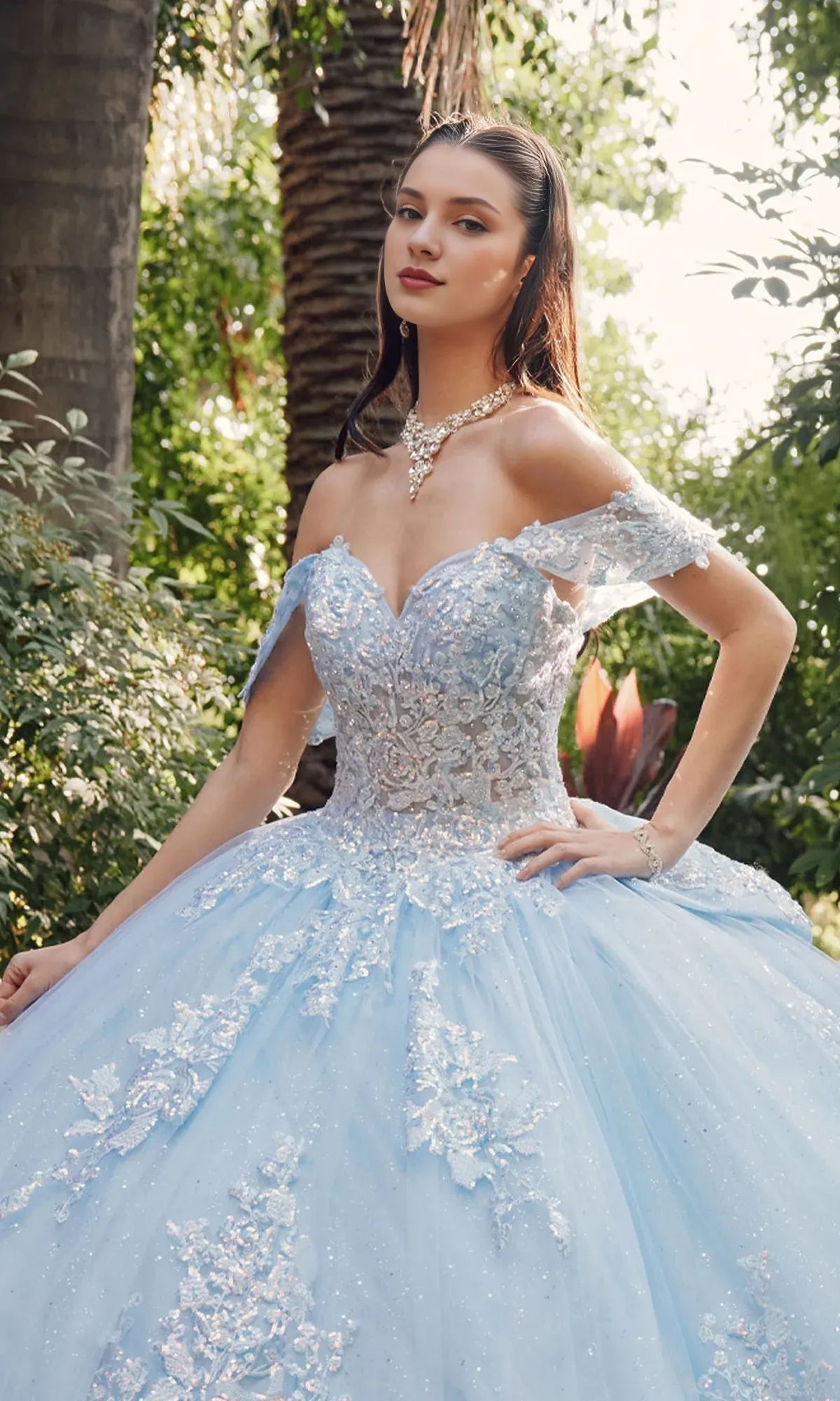 Quyihu Quinceanera Dress Long Pastel Tulle A-line Ball Gown With Off The Shoulder Straps And Sequin Details Formal Wear Dresses