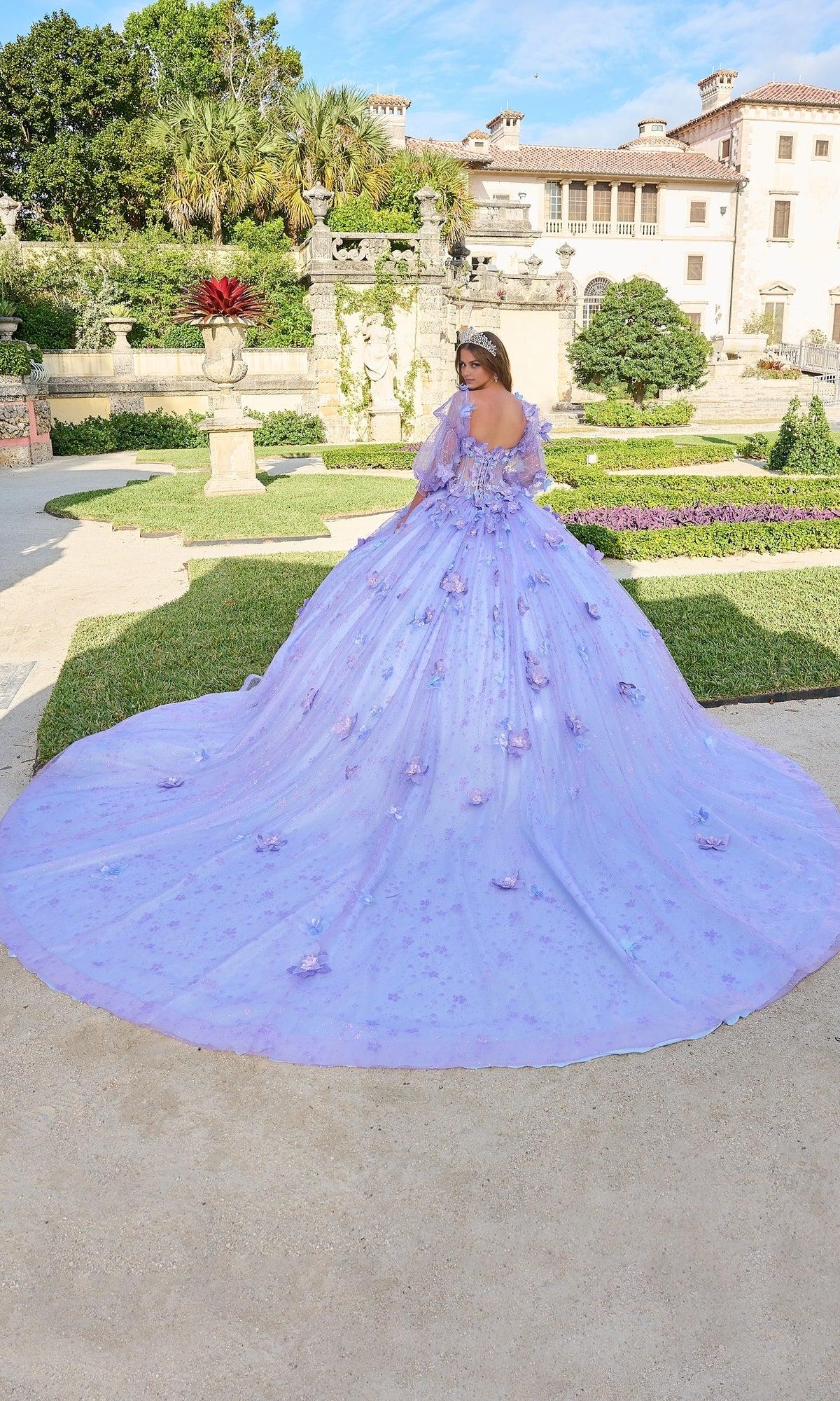 Quyihu Quinceanera Dress Puff Sleeve Glitter Tulle A-line Ball Gown With Sweetheart Neckline And Floral Embellishment Formal Wear Dresses
